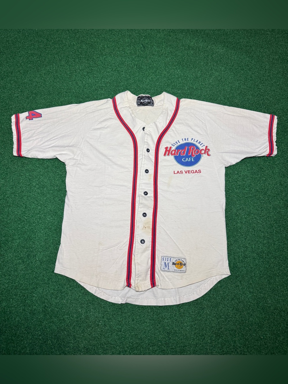 Hard Rock Cafe Vintage Baseball Jersey 90s Button Up Retro #1 Hip Hop Las Vegas